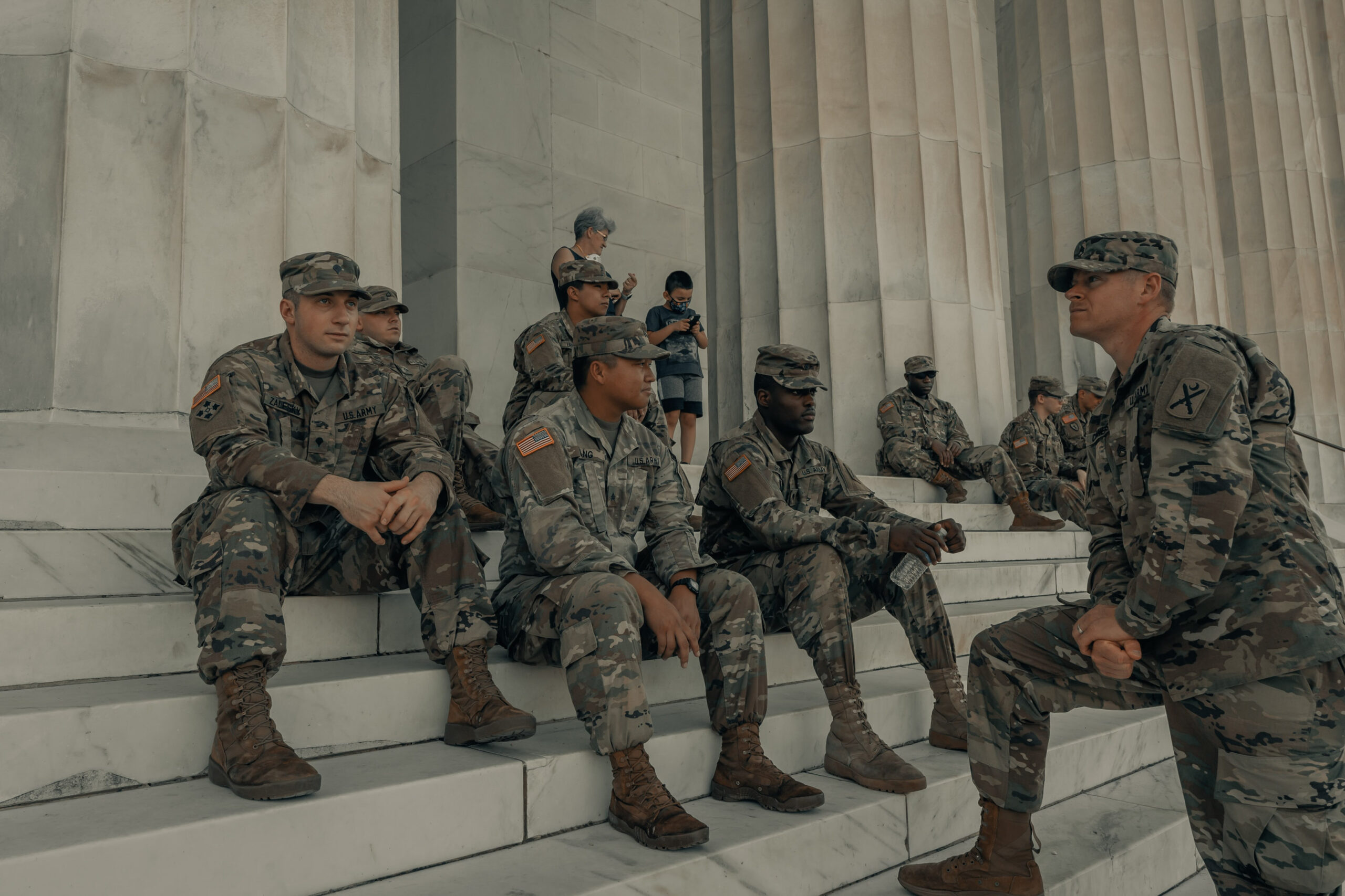 Soliders Talking on the Steps of Capitol